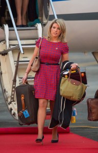 The Duchess of Cambridge's PA and Stylist Natasha Archer carries items of luggage as she arrives at Tezpur Airport on April 12, 2016 in Assam, India. The Duke and Duchess of Cambridge are on a week-long tour of India and Bhutan taking in Mumbai, Delhi, Assam, Bhutan and Agra. (Photo by Dominic Lipinski - Pool/Getty Images)