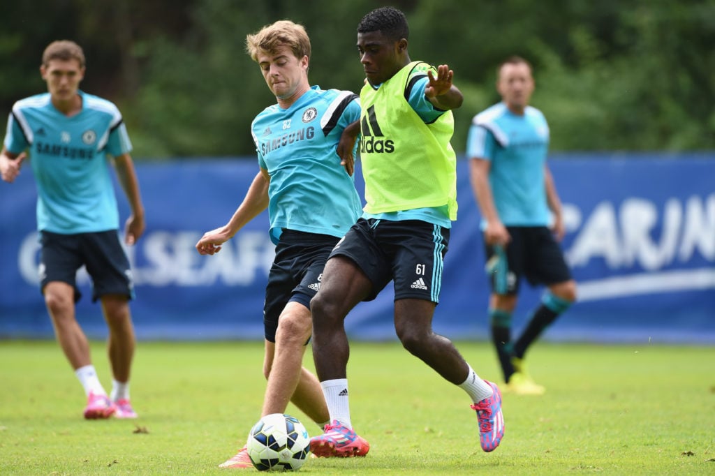 Patrick Bamford and Jeremie Boga in Chelsea training.