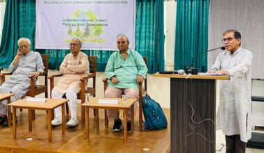 Launch of 'Global Warming: A Global Challenge', authored by Bhoomiputra magazine editor Rajnibhai Dave. (Express Photo)