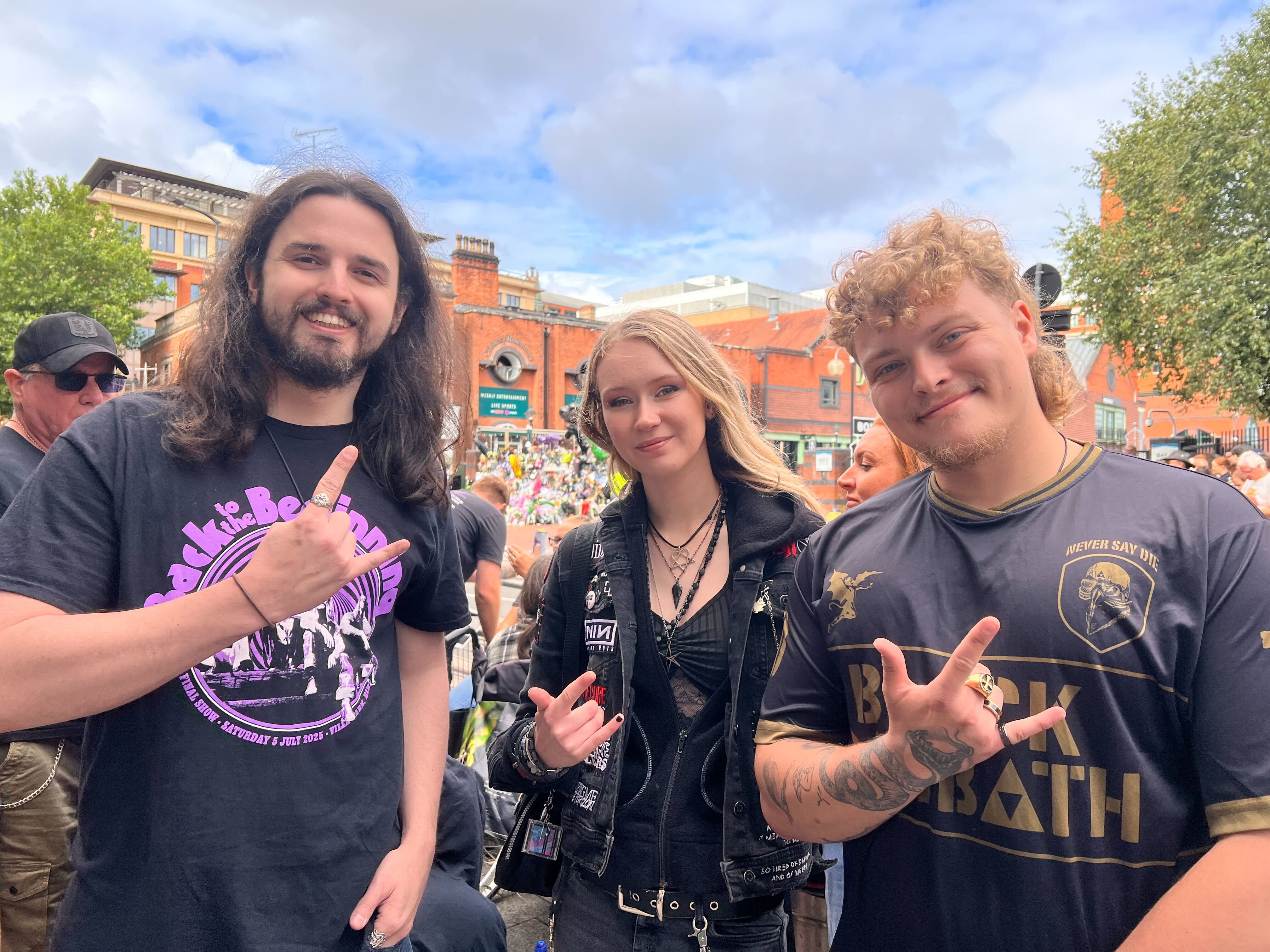 L-R: Ben, Emma and Ryan of the heavy metal band Mount Slatra, who travelled to Birmingham to pay tribute to Ozzy Osbourne
