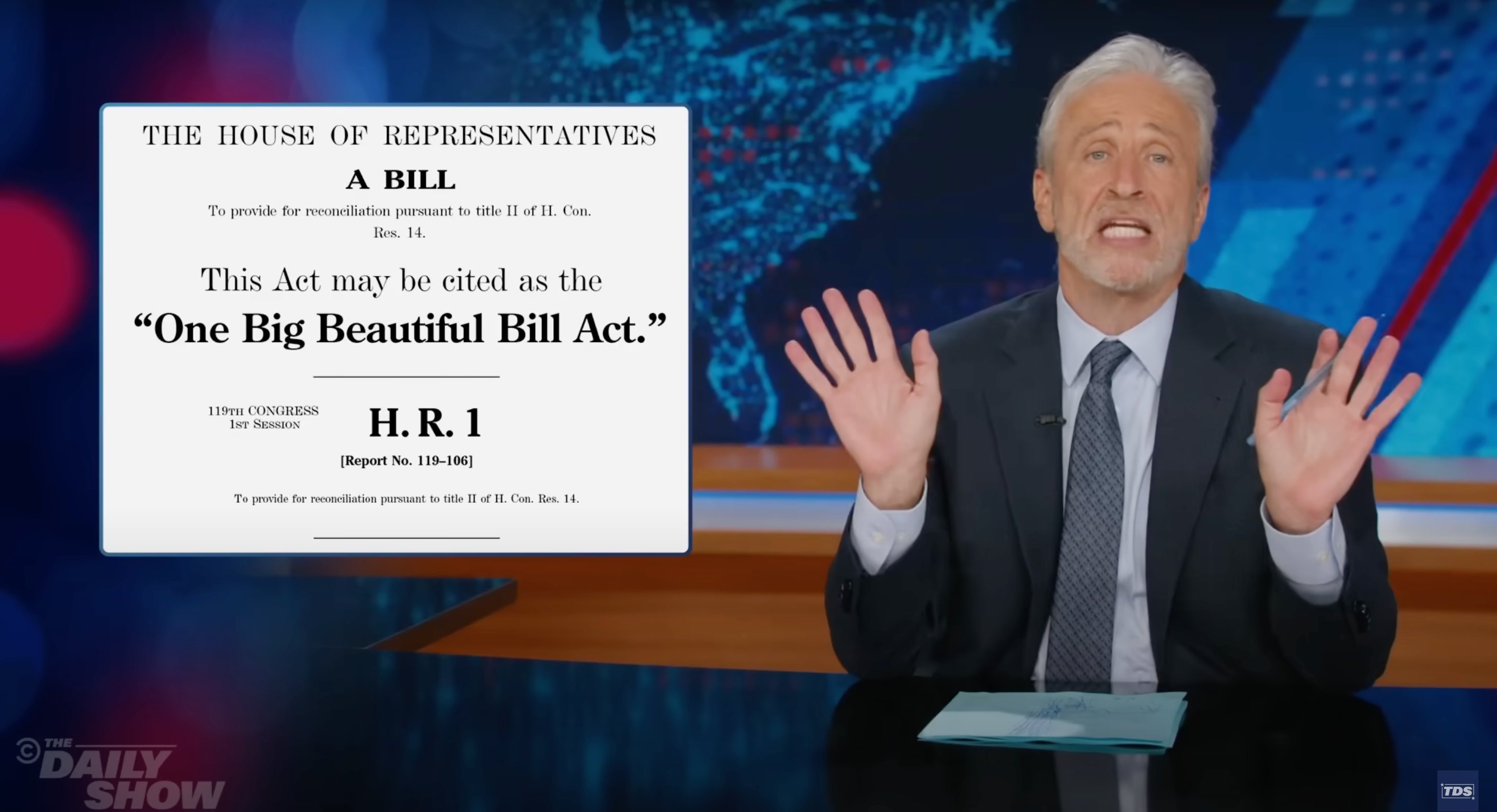 Jon Stewart rebukes Republicans over Donald Trump's 'Big, Beautiful Bill' on The Daily Show on Monday July 7 2025
