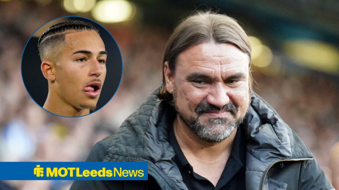Leeds United manager Daniel Farke and Mateo Joseph