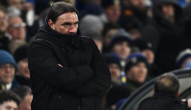 Leeds United manager Daniel Farke looks on from the touchline
