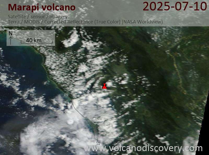 Satellite image of Marapi volcano on 10 Jul 2025