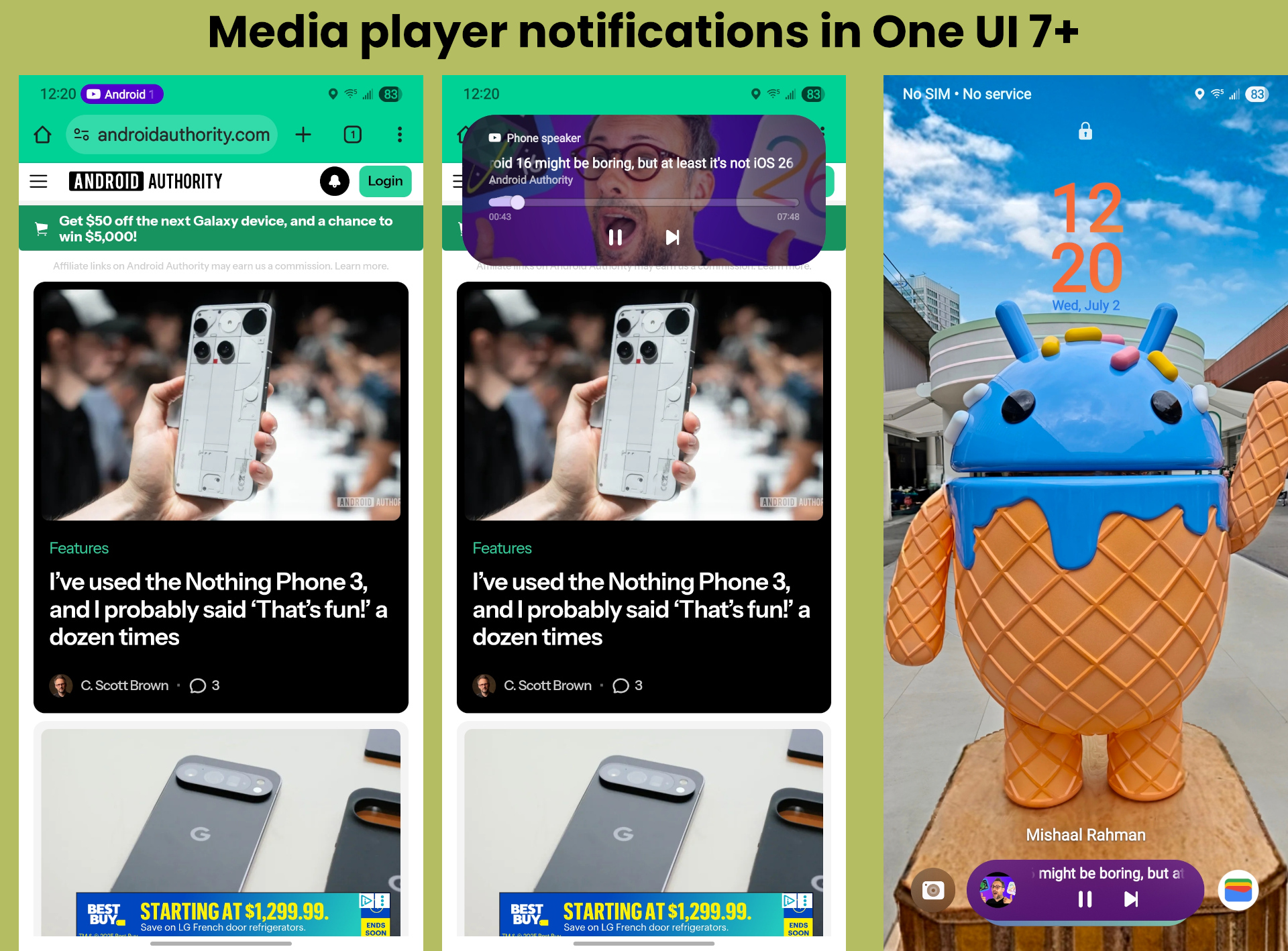 Media player notifications on One UI 7 and later