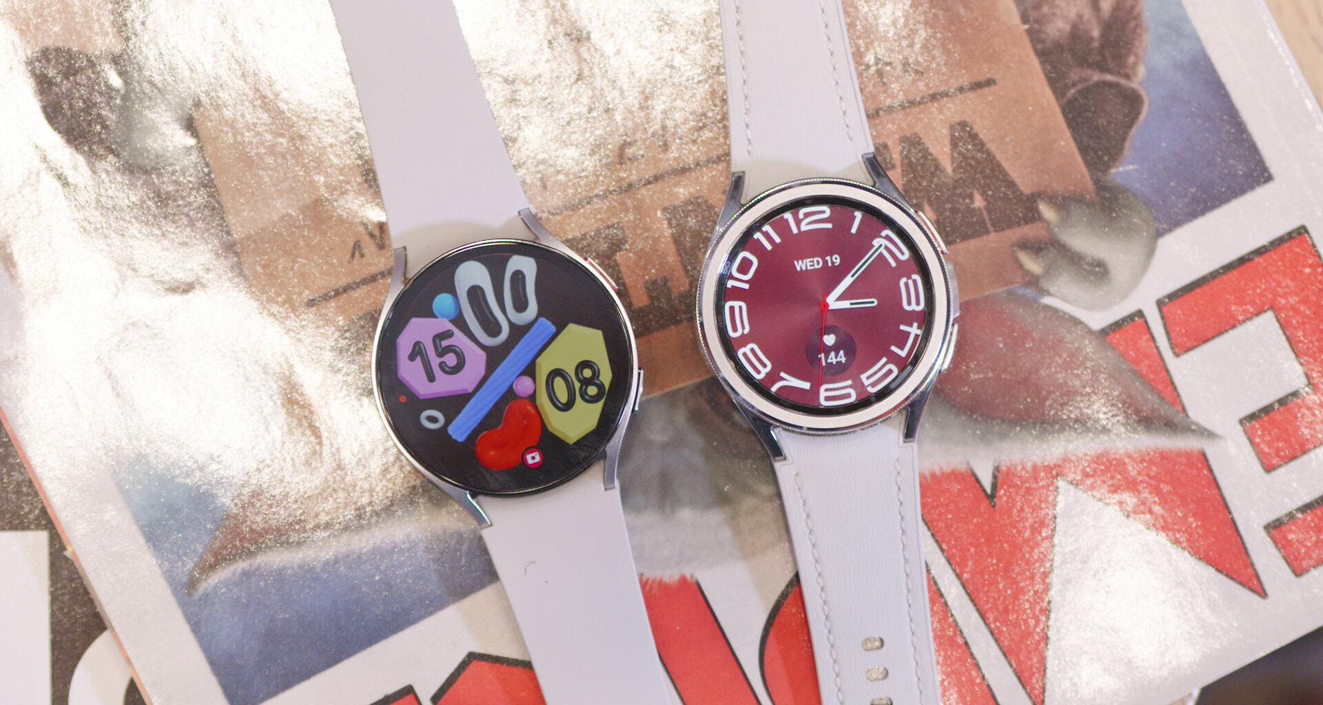 Both Samsung Galaxy Watch 6 series devices rest side by side.