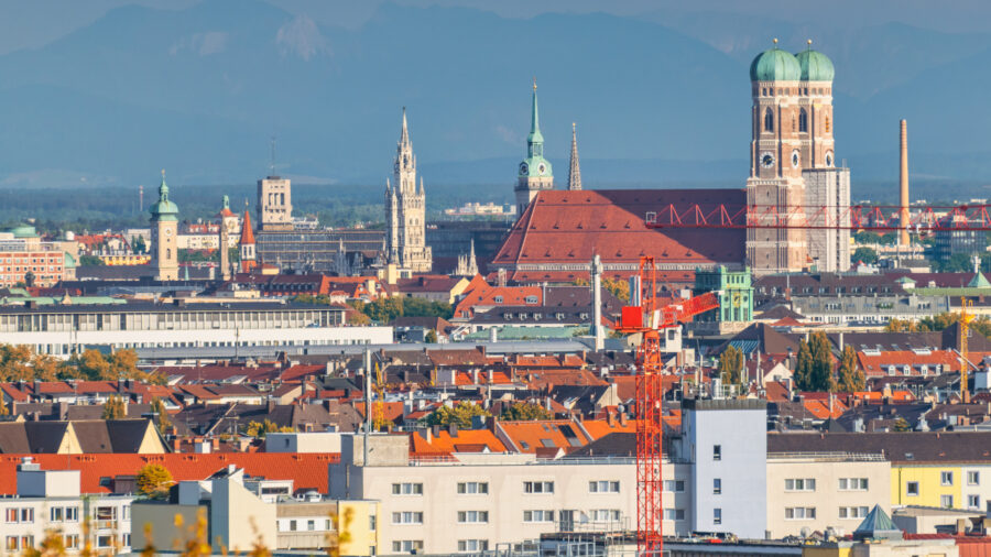 Munich Germany, City Skyline At City Center With Autumn Foliage Season