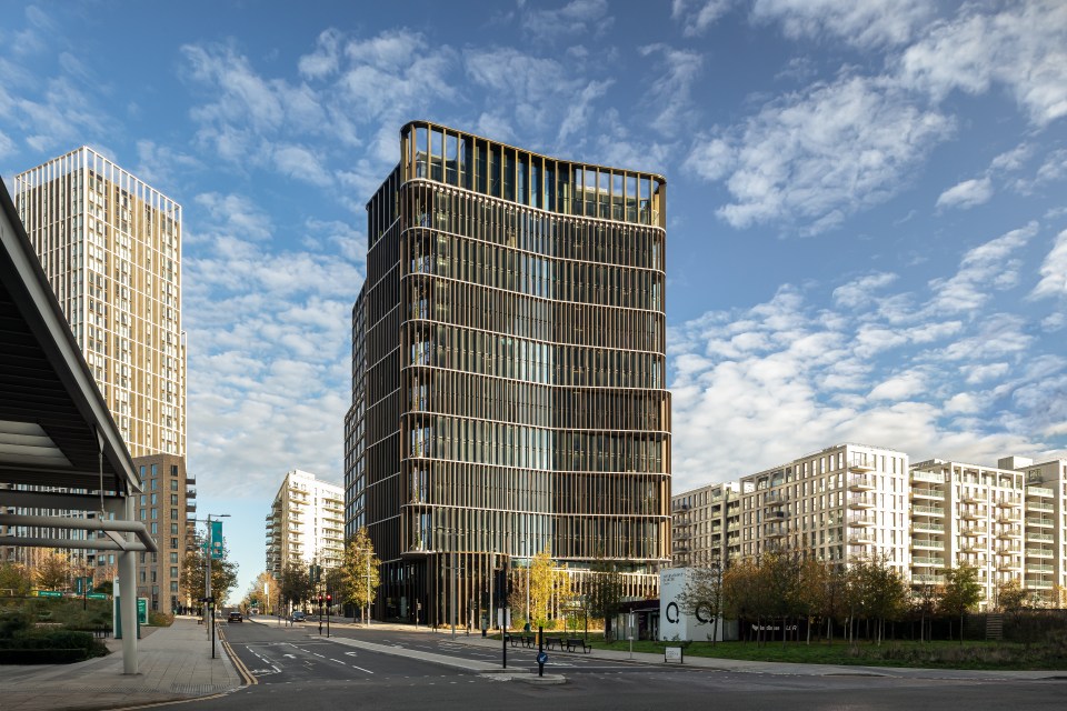 Hotel building and surrounding structures.