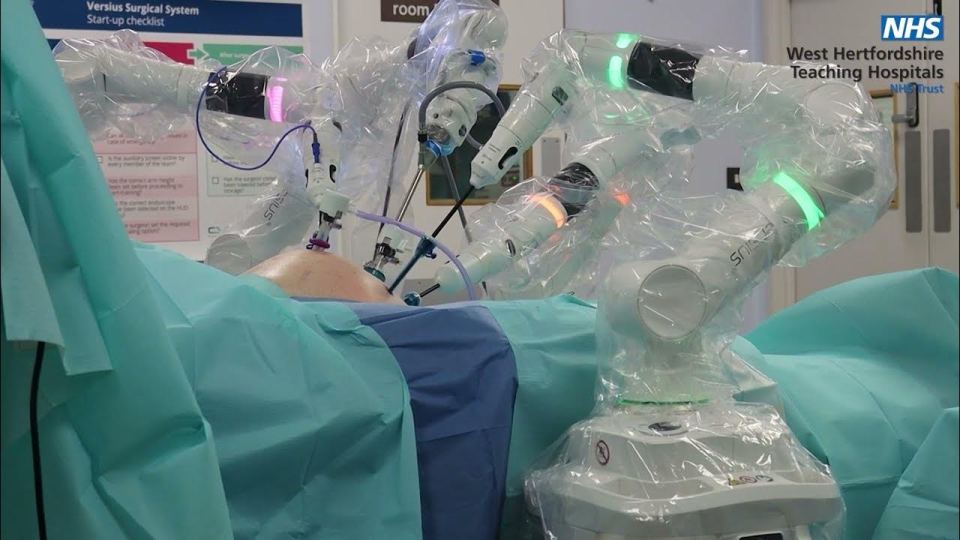 Robotic surgery in progress.