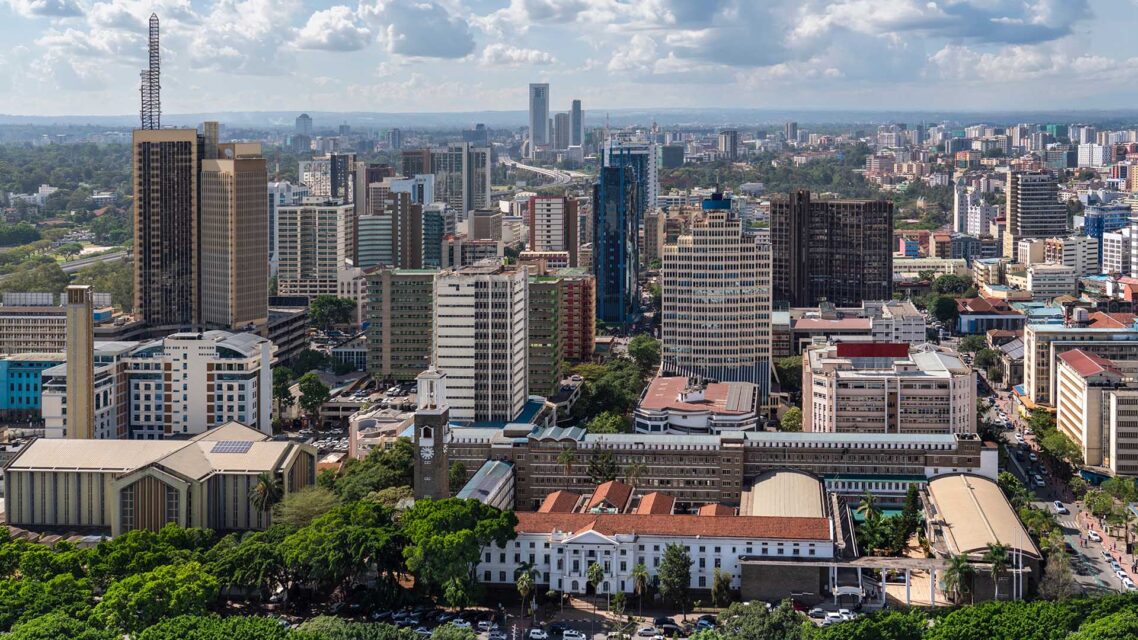 Aerial view of Nairobi city in Kenya.