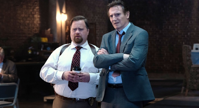 Liam Neeson and Paul Walter Hauser in The Naked Gun (2025)