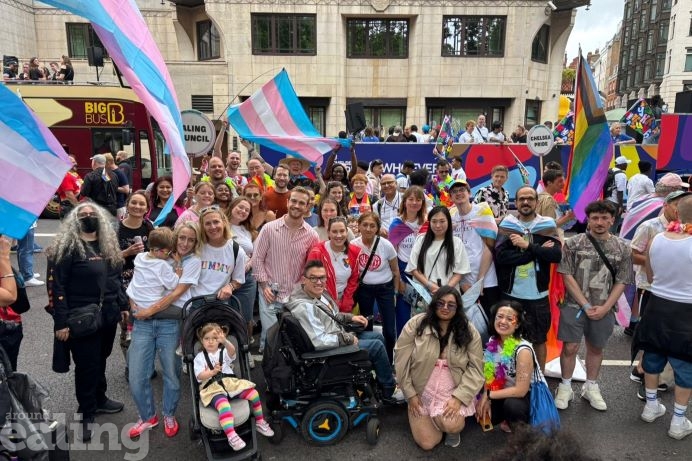 A group picture of Ealing Council staff at Pride in London