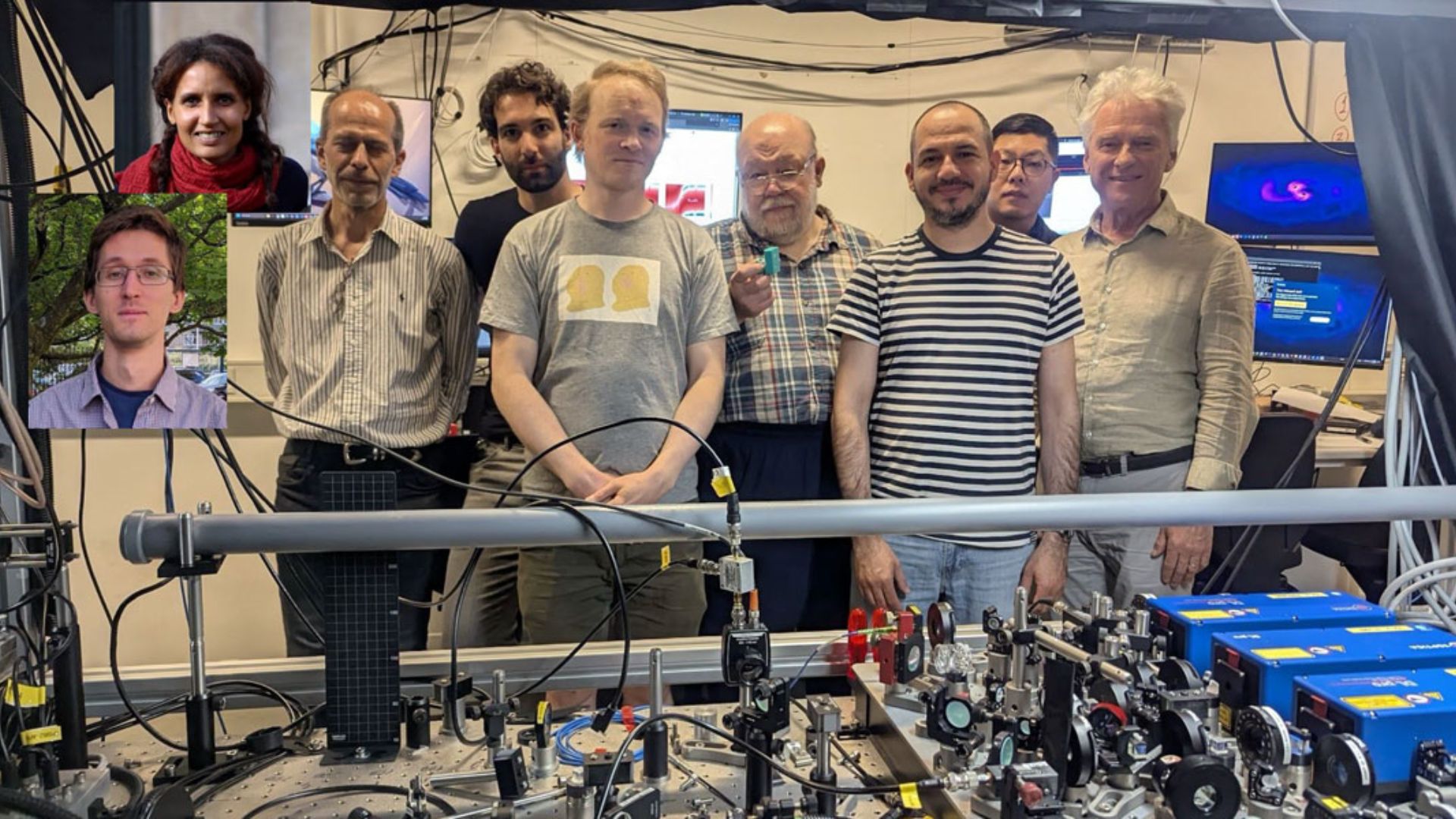 The team at the Niels Bohr Institute in the lab with their tabletop tunable system. 