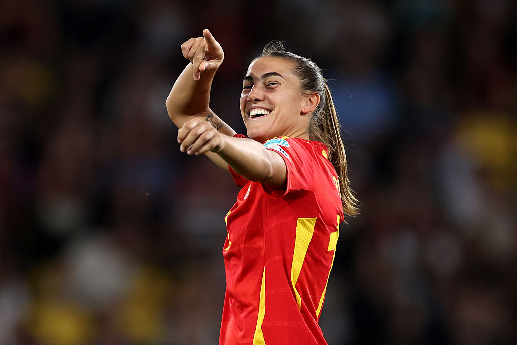 Patricia Guijarro of Spain celebrates scoring her team's second goal during the UEFA Women's EURO 2025 Group B match between Italy and Spain at Stadion Wankdorf on July 11, 2025 in Bern, Switzerland.