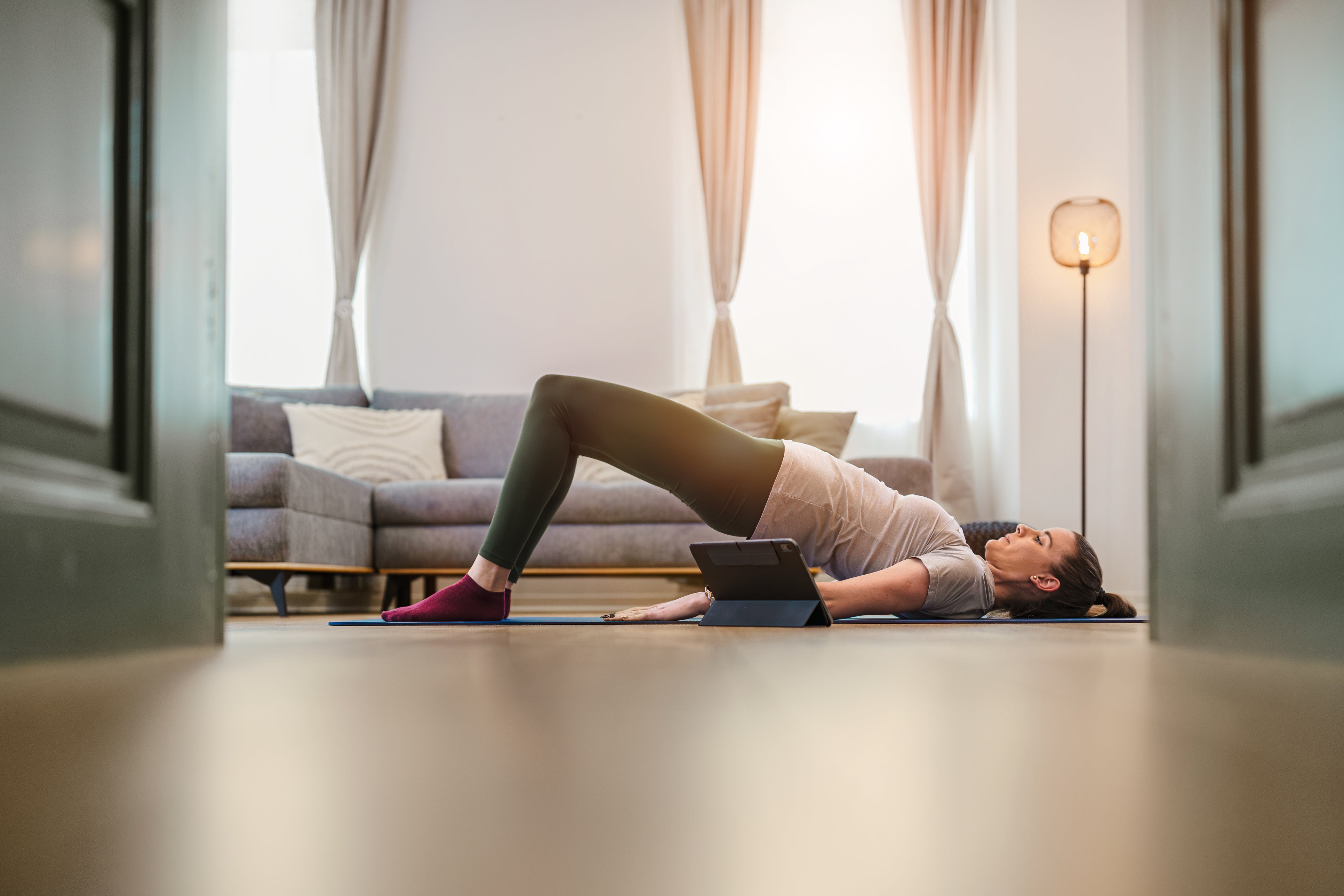 Exercises like the glute bridge can be made more challenging by pausing for five seconds at the top of each repetition, holding the glute muscles under tension