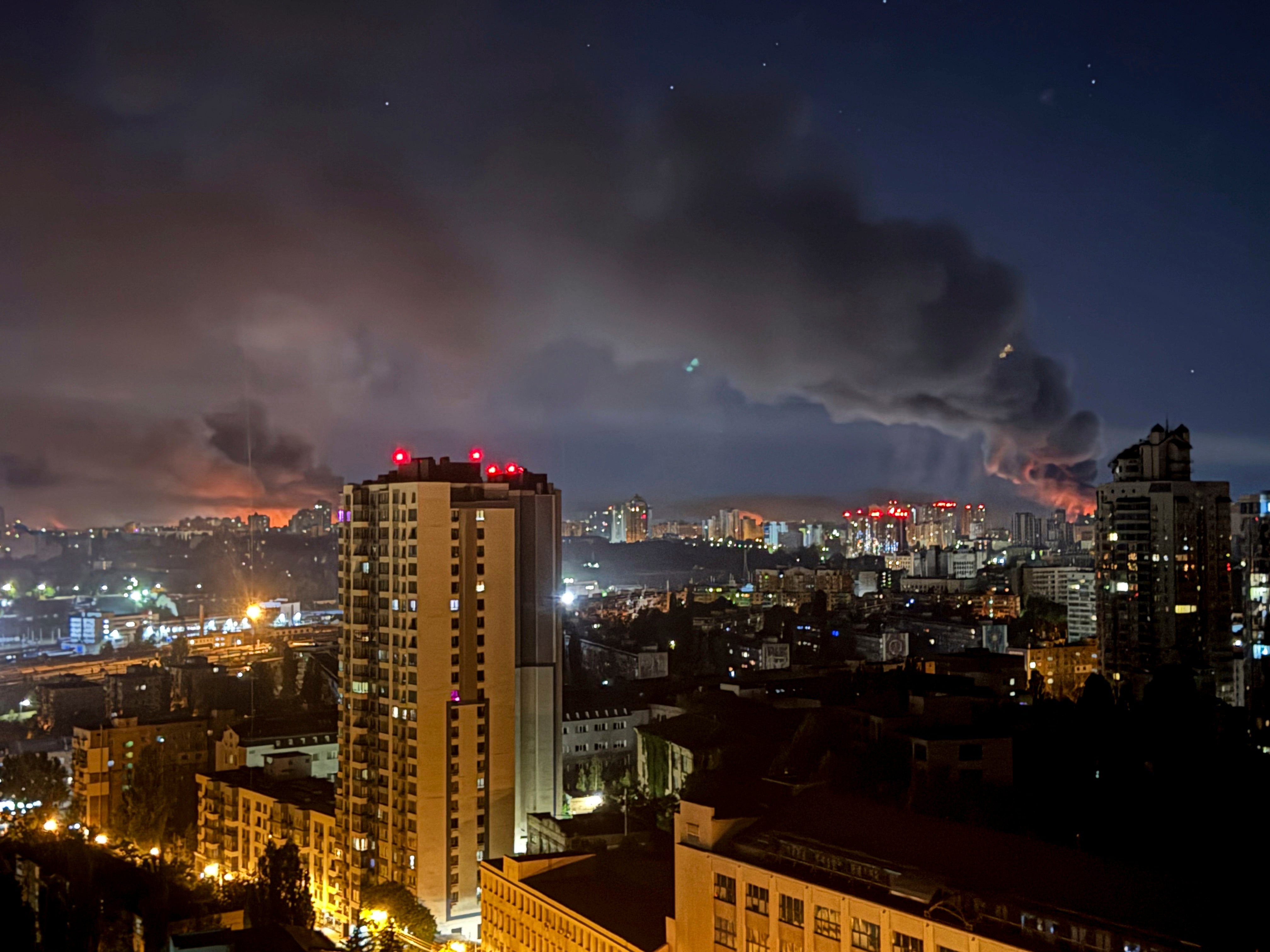Smoke rises after a Russian strike on Kyiv on Friday