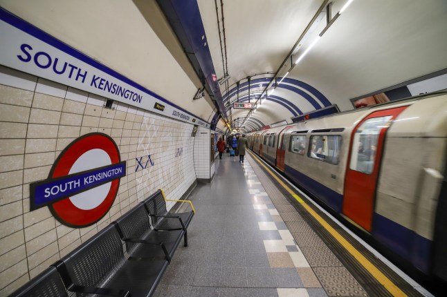 South Kensington Underground tube station served by Piccadilly line, Circle and District, in London, England, UK. The station was opened on December 24, 1868. The Underground logo is changing and has the identifying station name with inscription in the sign on the platform wall. (Photo by Nicolas Economou/NurPhoto via Getty Images)