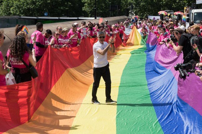 LONDON, UNITED KINGDOM - JUNE 29, 2024: Mayor of London Sadiq Khan takes part in the annual Pride in London parade on June 29, 2024 in London, United Kingdom. The parade will see over 32,000 participants from around 500 LGBT+ community groups, businesses and partners, alongside over 1 million revellers take part in this year's celebrations under a theme 'We Are Everywhere', which celebrates the power and contributions of the community to the capital. (Photo credit should read Wiktor Szymanowicz/Future Publishing via Getty Images)
