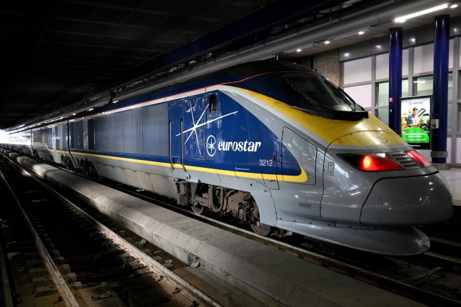 Eurostar train parked at Brussels-Midi train station in Brussels on April 2, 2025.