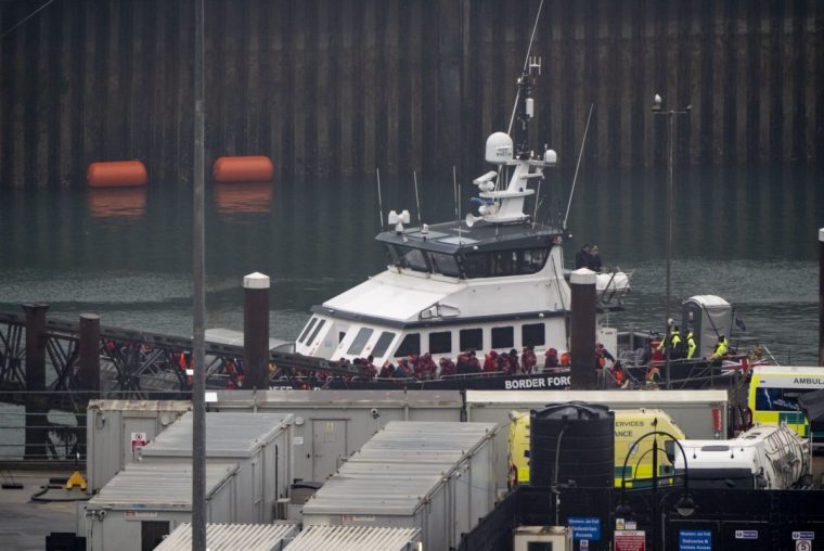 A group of people thought to be migrants are brought in to Dover, Kent, from a Border Force vessel following a small boat incident in the Channel. Picture date: Wednesday July 2, 2025. PA Photo. See PA story POLITICS Migrants. Photo credit should read: Gareth Fuller/PA Wire