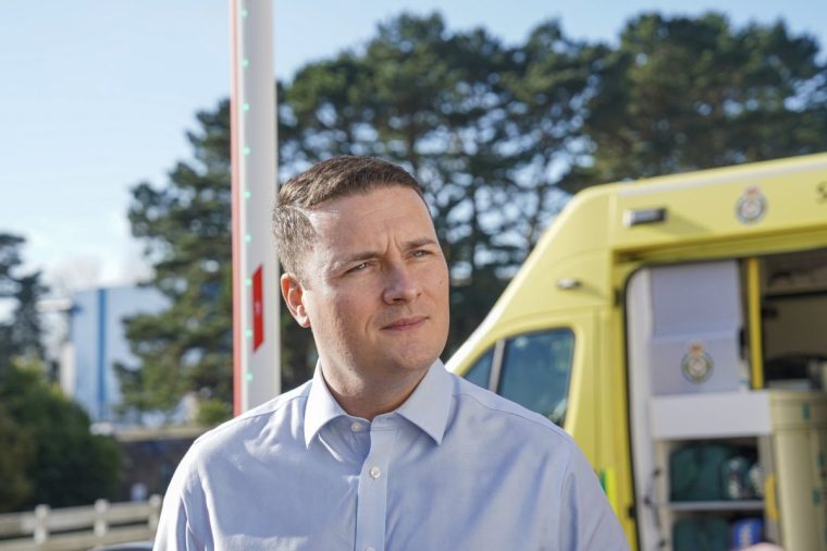TRURO, ENGLAND - FEBRUARY 14: Shadow Secretary of State for Health and Social Care Wes Streeting visits the Emergency Department at the Royal Cornwall Hospital on February 14, 2023 in Truro, England.The Shadow Heath Secretary and prospective Labour candidates for Truro & Falmouth and Camborne, Redruth & Hayle, met with staff and patients at the Royal Cornwall Hospital to discuss the NHS winter crisis amid reports of a 10500 personnel shortage across the South West. (Photo by Hugh Hastings/Getty Images)