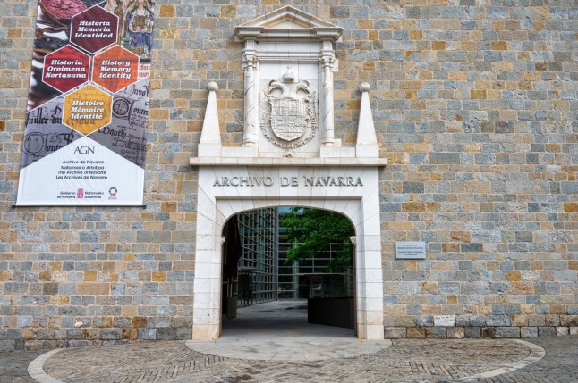 Pamplona, Spain- May 20, 2024: The entrance to the Navarra Archive in Pamplona
