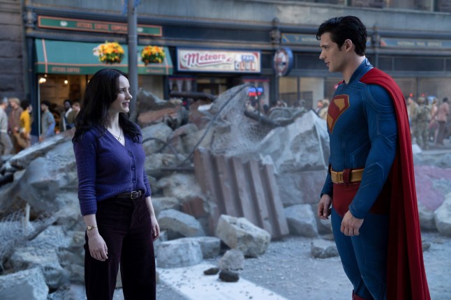 This image released by Warner Bros. Pictures shows Rachel Brosnahan, left, and David Corenswet in a scene from 