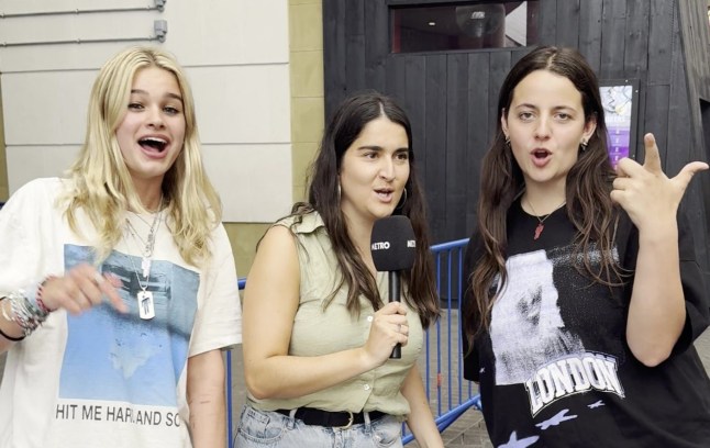 Ams (L) and friend Alice (R) at Billie Eilish concert queue