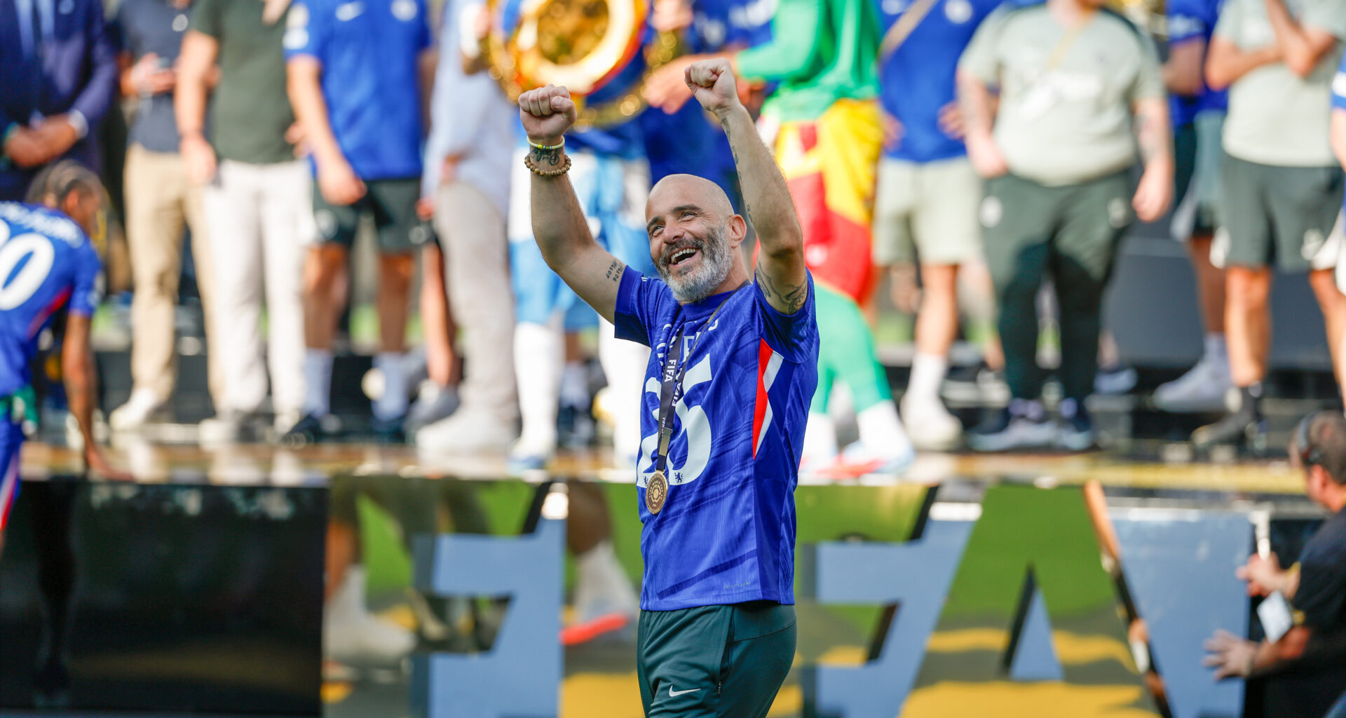 Chelsea boss Enzo Maresca celebrates after his side's success in the FIFA Club World Cup