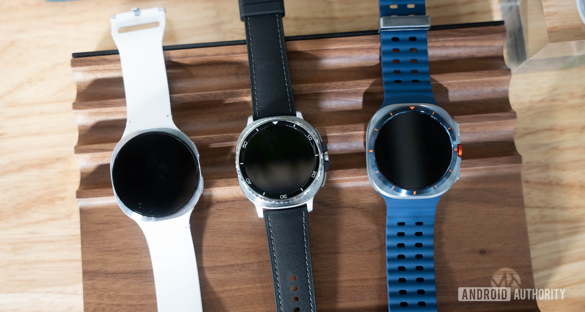 Samsung Galaxy Watch 8 and Galaxy Watch 8 Classic and Galaxy Watch Ultra flat on table