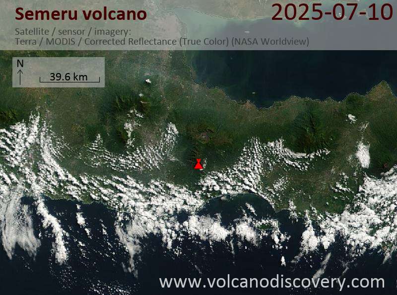 Satellite image of Semeru volcano on 10 Jul 2025