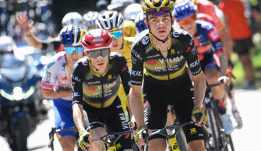 (From L) Red Bull - BORA - hansgrohe team's Slovenian rider Primoz Roglic, Team Visma - Lease a bike team's Danish rider Jonas Vingegaard, Team Visma - Lease a bike team's US rider Sepp Kuss cycle in the ascent of Mont Ventoux during the 16th stage of the 112th edition of the Tour de France cycling race, 171.5 km between Montpellier and Mont Ventoux, southern France, on July 22, 2025. (Photo by Bernard PAPON / AFP) (Photo by BERNARD PAPON/AFP via Getty Images)