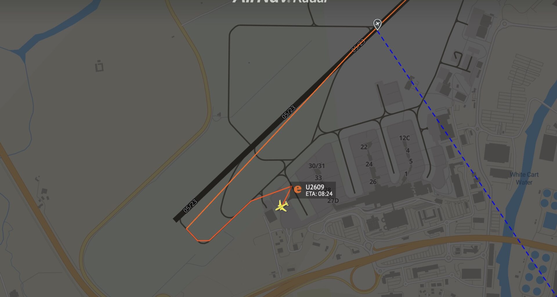 easyJet flight U2609 parked on remote area of Glasgow Airport