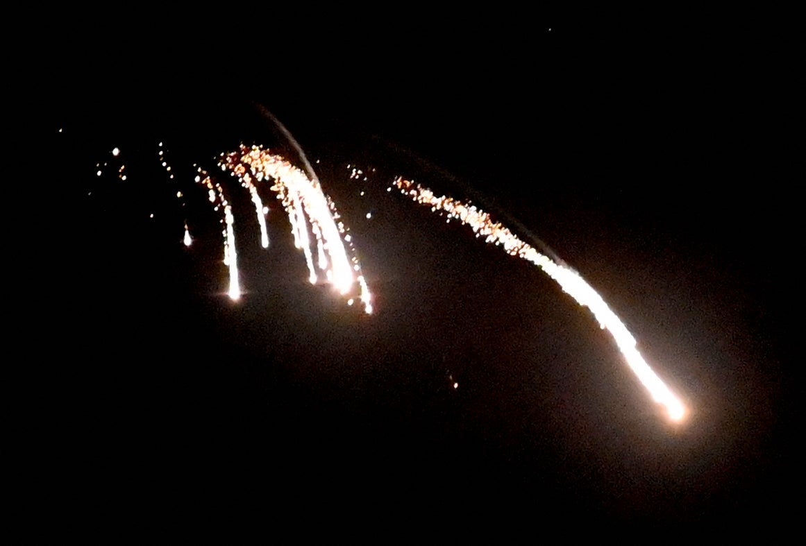 File: A Russian drone is shot down by Ukrainian air defences during night strike on Kyiv