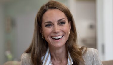 Catherine, Princess of Wales smiles during a visit to the RHS's Wellbeing Garden at Colchester Hospital on July 2, 2025