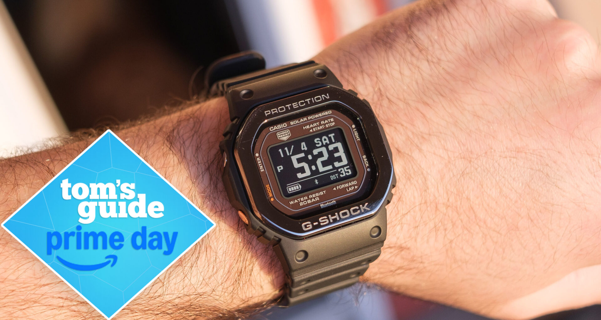 Casio G-Shock Move DW5600 with a Tom's Guide Prime Day badge attached