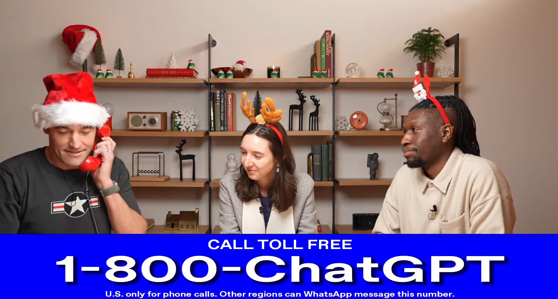 OpenAI representatives using a rotary phone to call ChatGPT via the 1-800-ChatGPT phone number