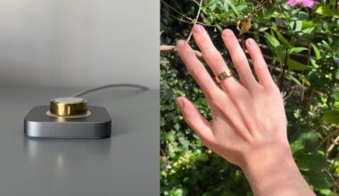 Grace Walsh testing the Oura Ring 4 on middle finger, with ring on charging platform