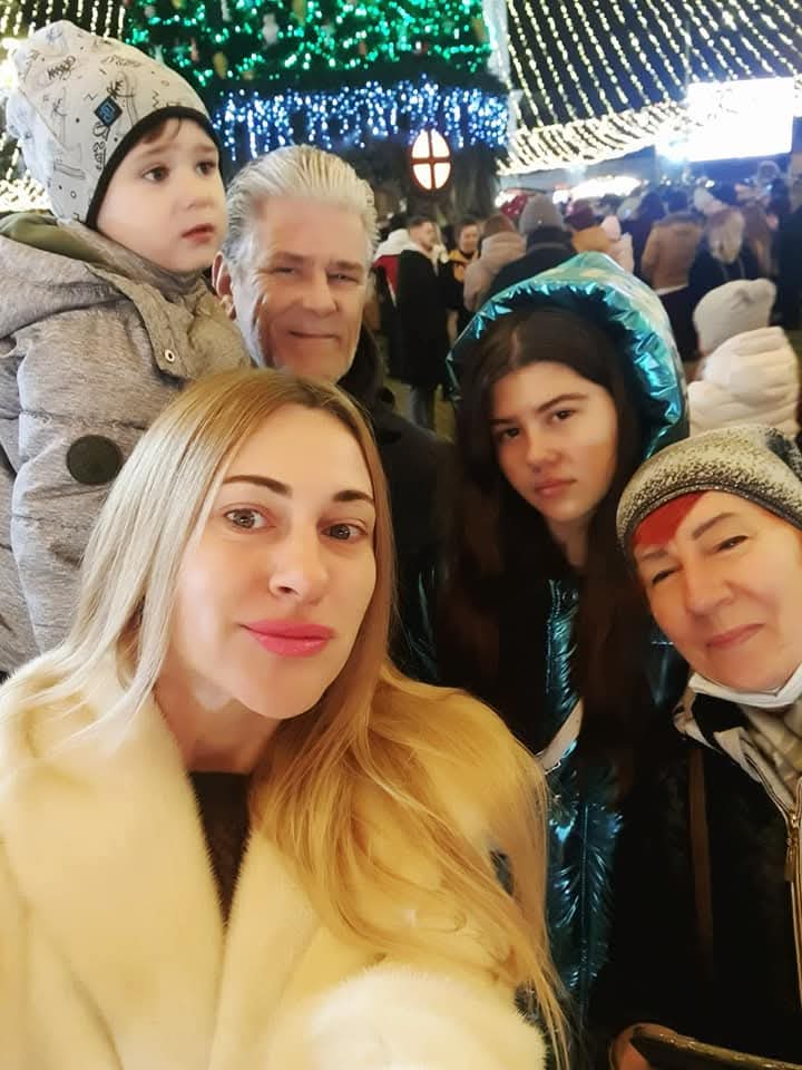 Maria with her husband Gary Cook, and their 17-year-old daughter and 7-year-old son, with Maria’s mother Liudmyla