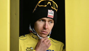 Tadej Pogačar on the Tour de France podium