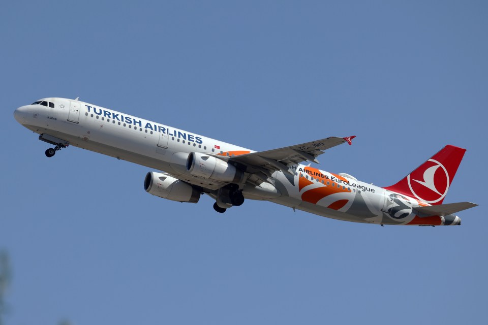 Turkish Airlines Airbus A321-231 with EuroLeague livery in flight.