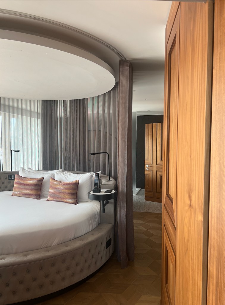 circular bed in luxury hotel room