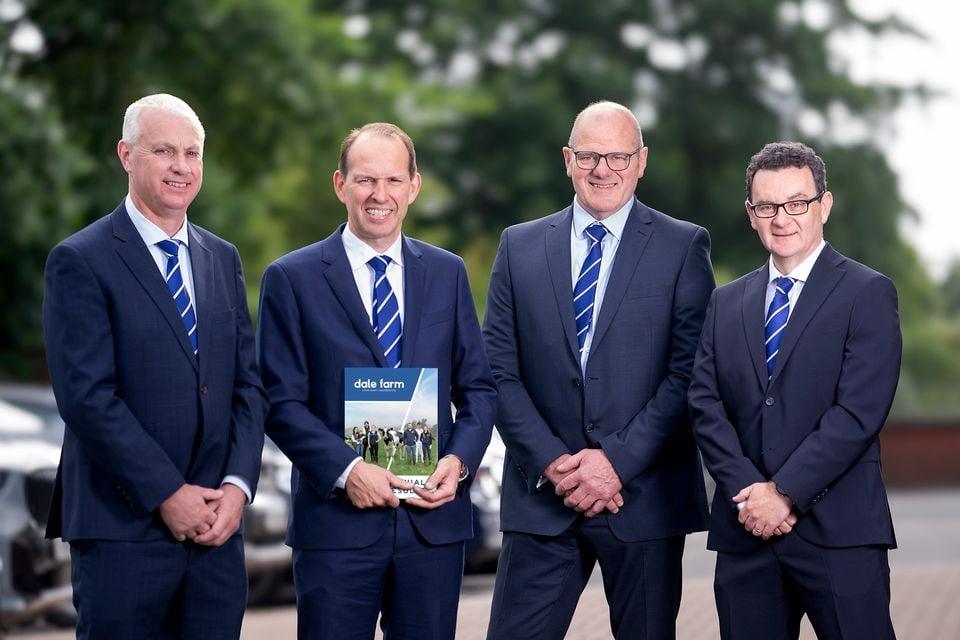 From left, the Dale Farm leadership team of David Rea, group vice-chair, group chief executive Nick Whelan, chairman Fred Allen and group chief financial officer John Morgan