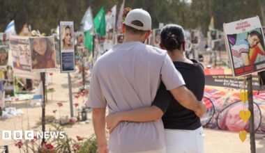 File photo showing people visiting the memorial site for the victims of the 7 October 2023 attack on the Nova music festival, near Kibbutz Re'im, southern Israel (6 October 2024)