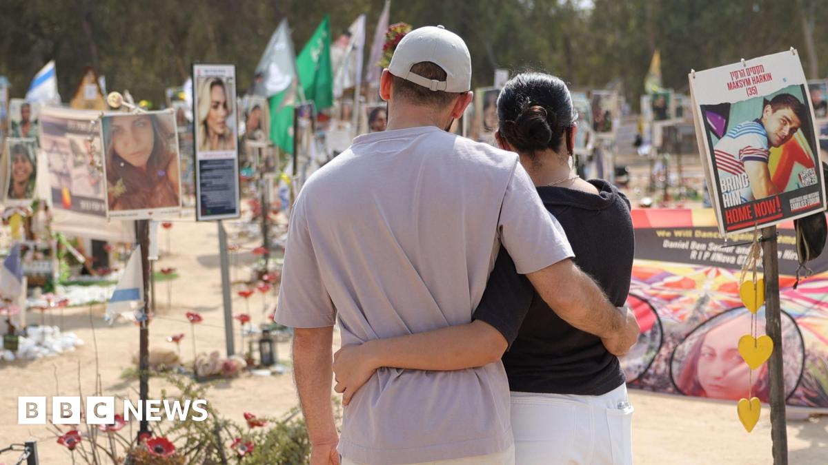 File photo showing people visiting the memorial site for the victims of the 7 October 2023 attack on the Nova music festival, near Kibbutz Re'im, southern Israel (6 October 2024)