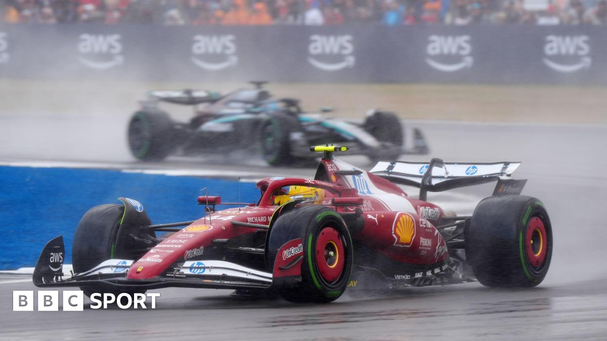 Lewis Hamilton drives his Ferrari in torrential rain during the 2025 British Grand Prix