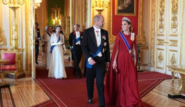 Kate is star of the show in dark red silk for dazzling state banquet return