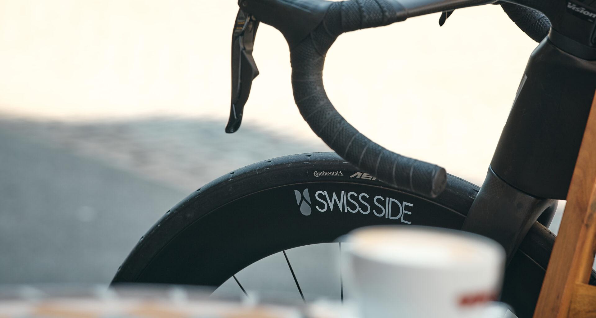 Swiss Side wheel outside next to a table