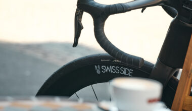 Swiss Side wheel outside next to a table
