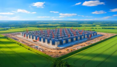 Illustration of Amazon's expansive AI data center project in Indiana. Image generated by AI.